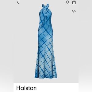 Halston Blue Geometric Maxi Silk Dress